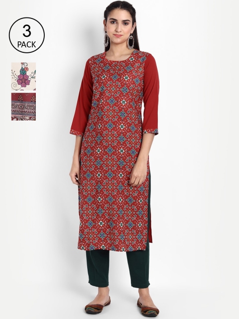 

KALINI Set Of 3 Women Red Ethnic Motifs Printed Crepe Kurta