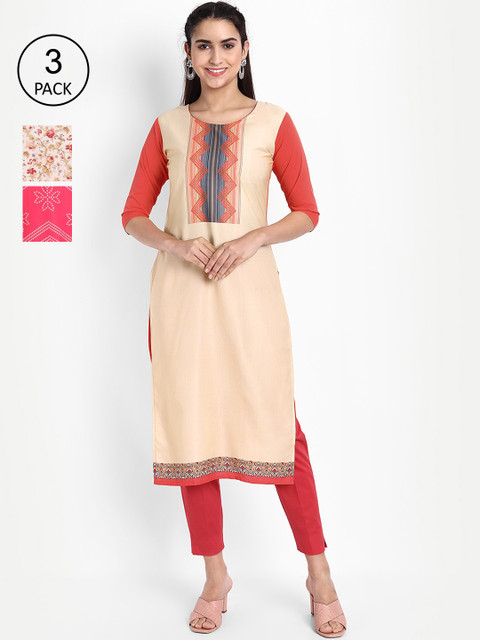 

KALINI Pack of 3 Women Printed Crepe Kurta, Multi