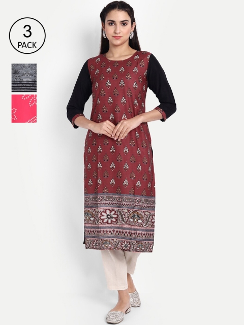 

KALINI Pack of 3 Women Printed Crepe Kurta, Multi