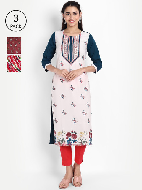 

KALINI Women Pack Of 3 Printed Crepe Kurta, Red