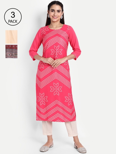 

KALINI Women Pack Of 3 Printed Crepe Kurta, Pink