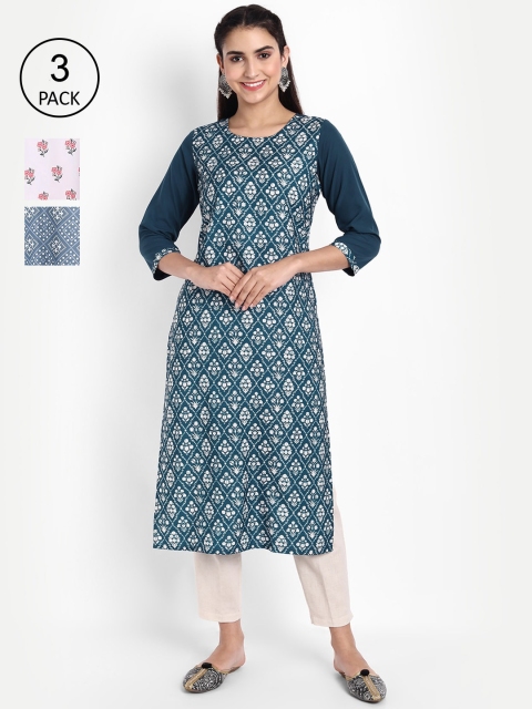 

KALINI Women Pack Of 3 Digital Printed Crepe Kurta, Pink