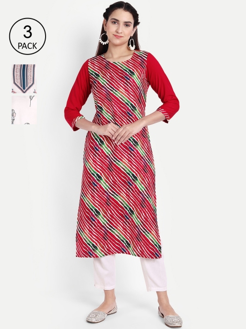

KALINI Women Pack of 3 Printed Crepe Kurtas, Red
