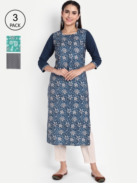 

KALINI Women Pack Of 3 Digital Print Straight Kurta, Green