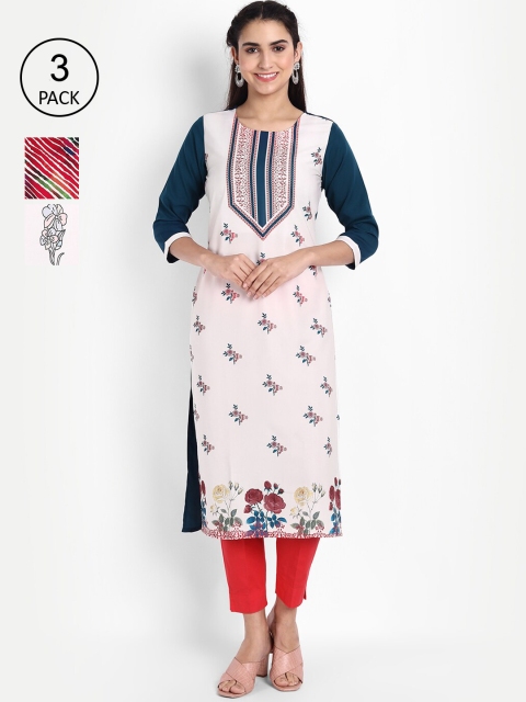 KALINI Women Pack Of 3 Digital Print Straight Kurta, White