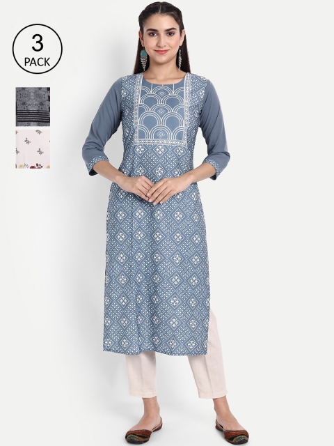 

KALINI Women Multicoloured Geometric Printed Thread Work Crepe Kurta, Multi