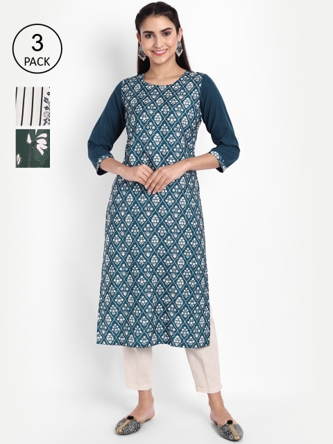 

KALINI Women Pack Of 3 Digital Print Straight Kurta, Teal