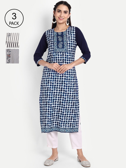 

KALINI Women Multicoloured Striped Thread Work Crepe Kurta, Multi