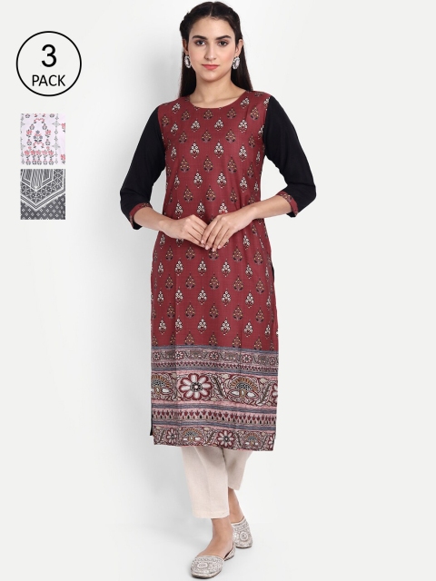 

KALINI Women Pack Of 3 Digital Print Straight Kurta, Maroon