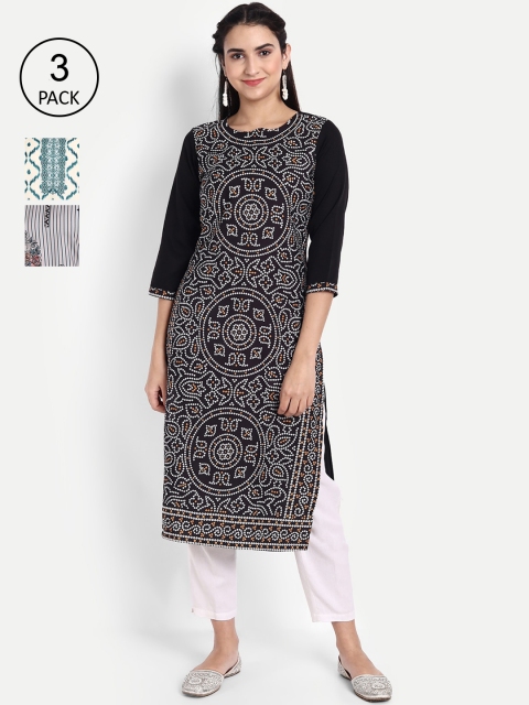 

KALINI Women Multicoloured Geometric Printed Thread Work Crepe Kurta, Multi