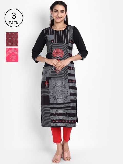 

KALINI Women Pack Of 3 Digital Print Straight Kurta, Pink