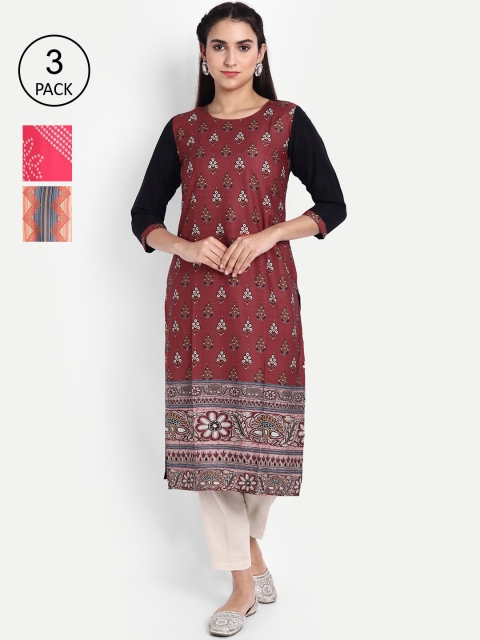

KALINI Women Multicoloured Ethnic Motifs Printed Thread Work Crepe Kurta, Multi
