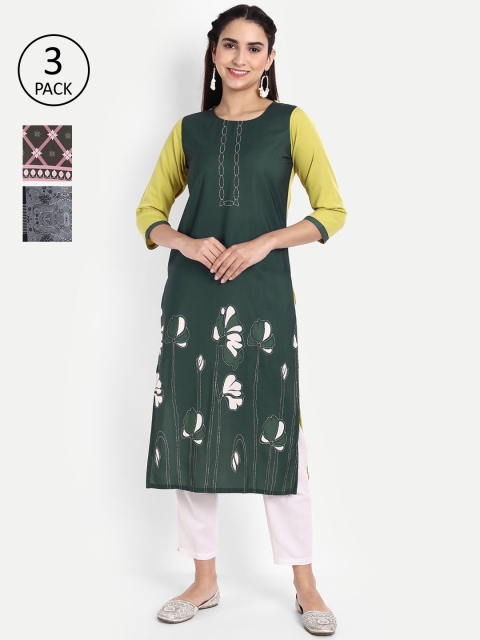 

KALINI Women Pack Of 3 Digital Print Straight Kurta, Green
