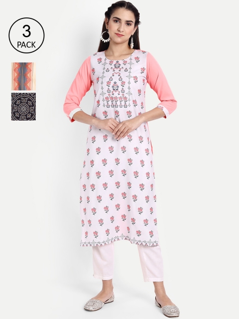 

KALINI Women Pack Of 3 Printed Crepe Kurtas, Multi