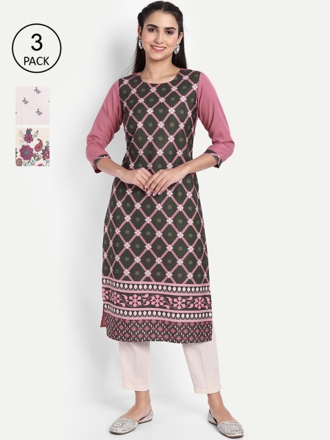 

KALINI Women Pack Of 3 Digital Print Straight Kurta, Pink