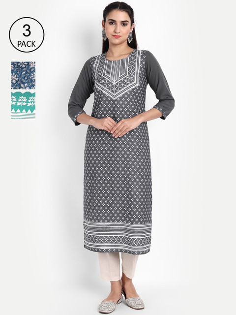 

KALINI Women Multicoloured Floral Printed Crepe Kurta, Multi