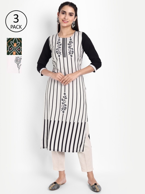 

KALINI Women Pack Of 3 Digital Print Straight Kurta, White