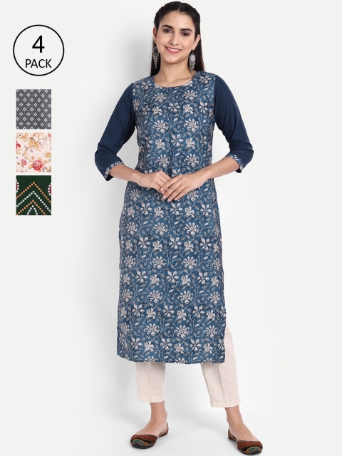 

KALINI Women Multicoloured Ethnic Motifs Printed Flared Sleeves Thread Work Crepe Kurta, Multi
