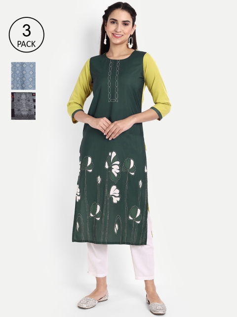 

KALINI Women Pack Of 3 Digital Print Straight Kurta, Green