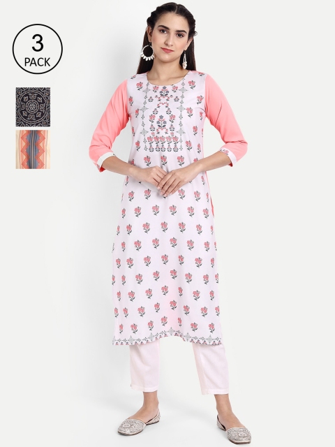 

KALINI Women Pack Of 3 Digital Printed Crepe Kurta, White