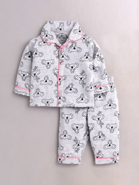 

Clt.s Unisex Kids Grey & Black Printed Pure Cotton Night suit