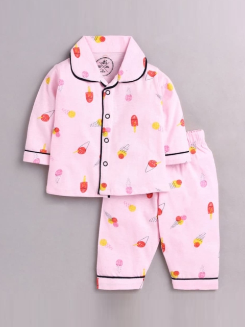 

Clt.s Kids Pink & Red Printed Pure Cotton Night Suit