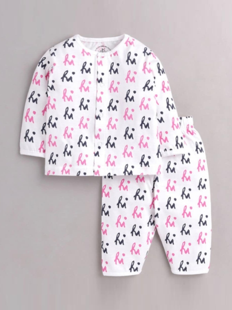 

Clt s Unisex Kids White Printed Night Suit