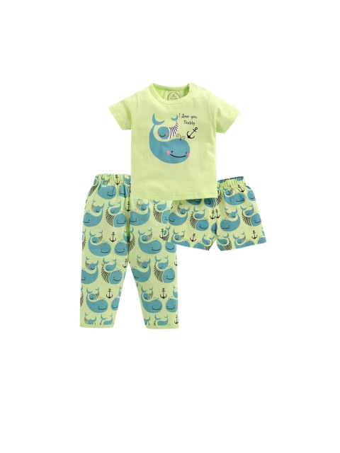 

Clt.s Kids Green & Blue Printed Pure Cotton 3 Pc Night Suit