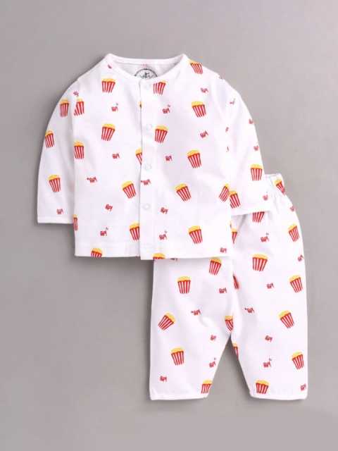 

Clt.s Kids White Printed Pure Cotton Night Suit