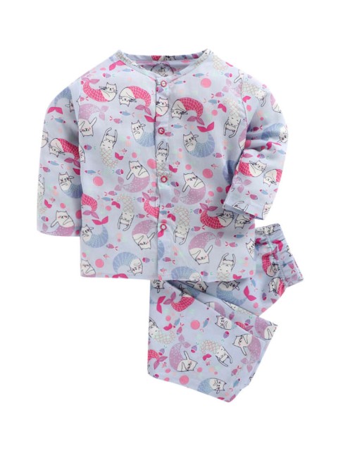 

Clt.s Kids Blue & Pink Printed Pure Cotton Night suit