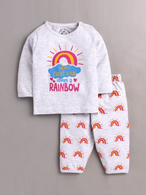 

Clt s Kids Grey Melange & Red Printed Pure Cotton Night suit