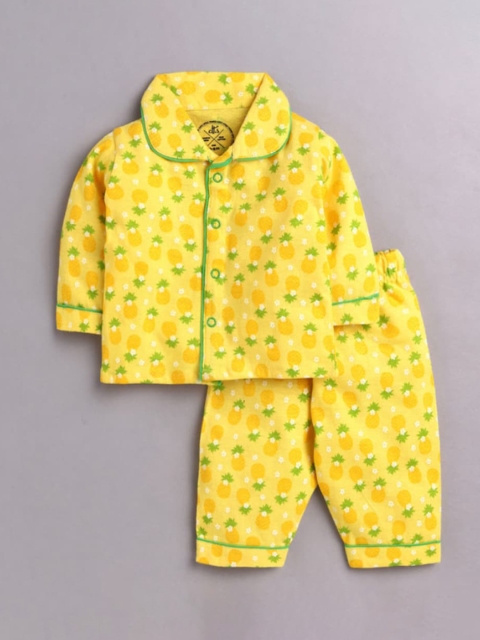 

Clt s Unisex Kids Yellow & Green Printed Night suit