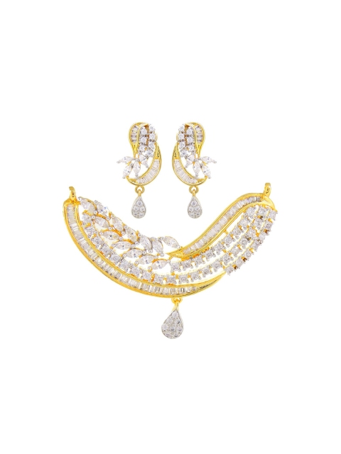 

Tistabene Gold-Plated White Stone Studded Traditional Mangalsutra Set