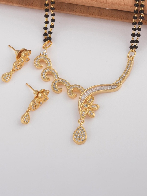 

Tistabene Gold-Plated Black Beaded Mangalsutra with Earrings, White