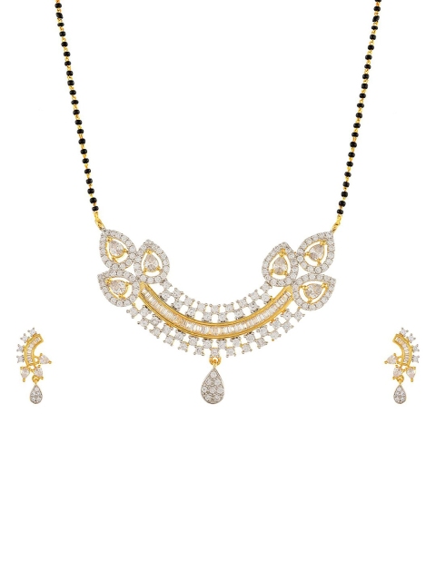 

Tistabene Women Gold-Plated Black & White Traditional Mangalsutra Set