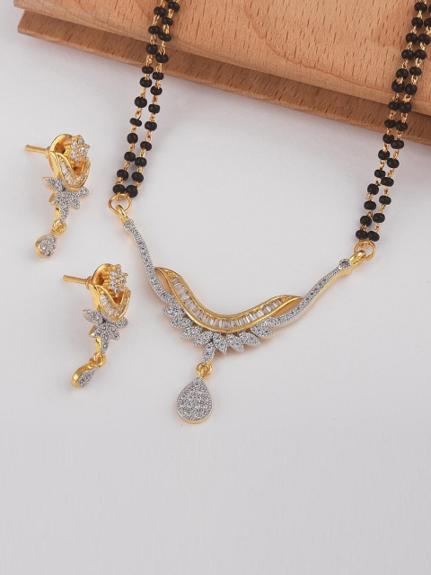 

Tistabene Gold-Plated White Stone & Black Beaded Mangasutra Set