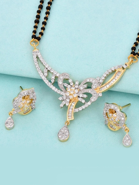 

Tistabene Gold-Plated American Diamond Studded Floral Design Mangalsutra Set, White