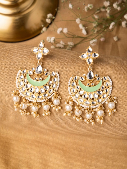 

INDYA Green Contemporary Chandbalis Earrings