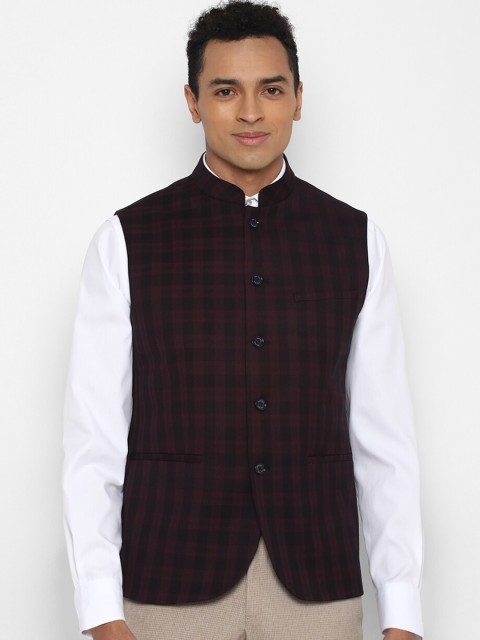 

Allen Solly Men Purple & Black Checked Nehru Jacket