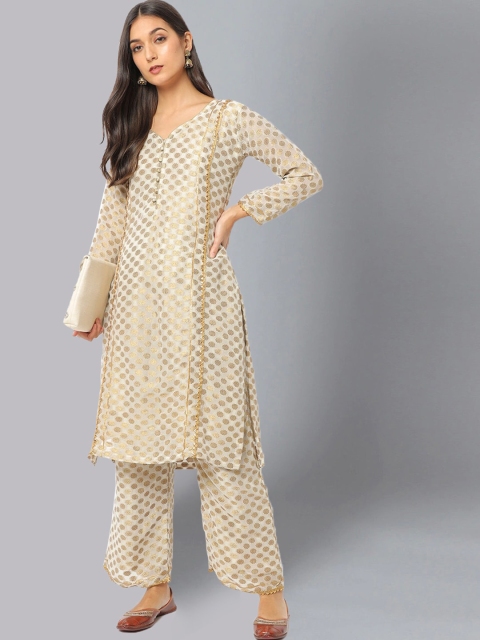 

Chhabra 555 Women Beige Angrakha Gotta Patti Kurta with Trousers