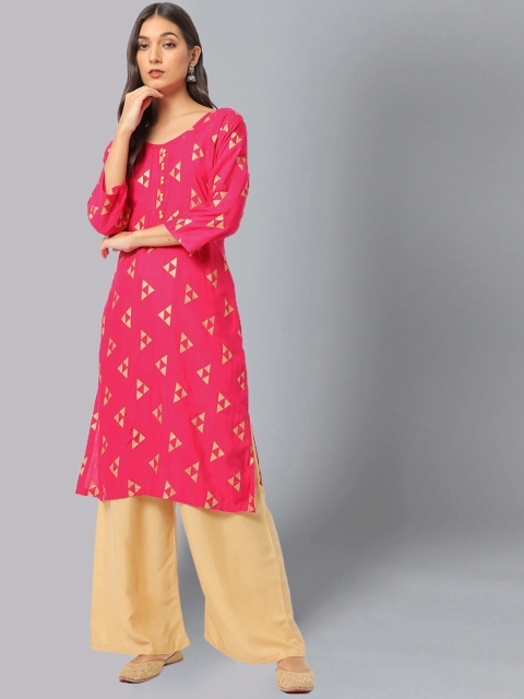 

Chhabra 555 Women Pink Geometric Printed Silk Georgette Kurta with Trousers