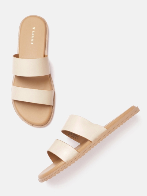 

Van Heusen Woman Cream-Coloured Solid Open Toe Flats