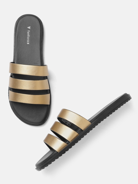 

Van Heusen Woman Gold-Toned Solid Strappy Open Toe Flats