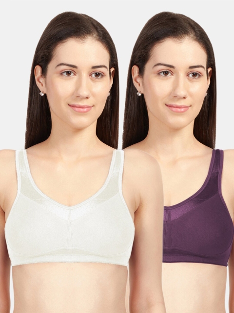 

Sonari White & Purple Set of 2 Full Coverage Non Wired Non Padded Regular Bra