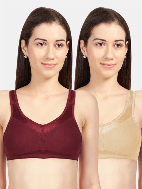 

Sonari Maroon & Cream Non Padded Super Support Bra