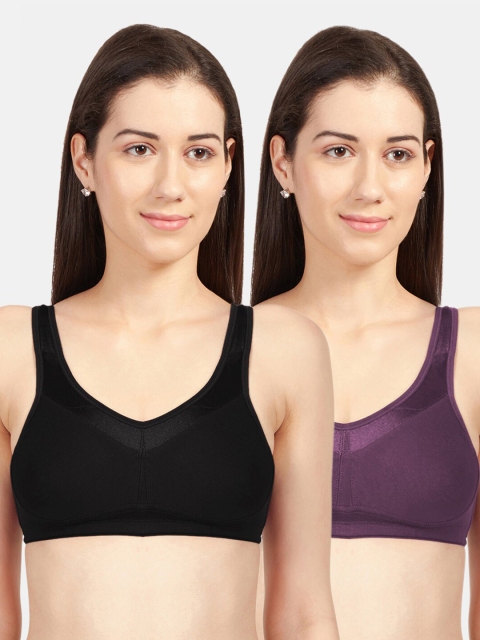 

Sonari Black & Purple Set of 2 Solid Non-Padded T-Shirt Bra