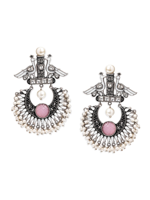 

Rubans Silver-Toned Oxidised Crescent Shaped Chandbalis Earrings