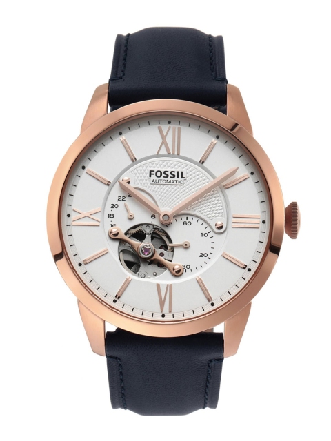 

Fossil Men White Skeleton Dial & Blue Leather Straps Townsman Auto Analogu Watch - ME3171I, Navy blue