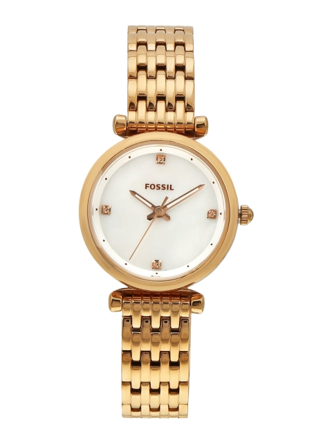 

Fossil Women White Dial & Stainless Steel Bracelet Style Straps Analogue Watch ES4429, Gold