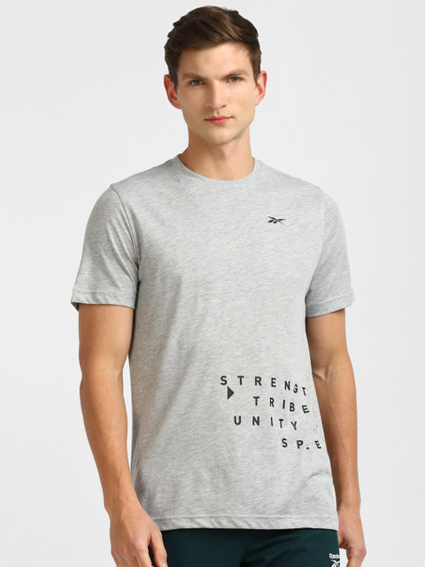 

Reebok Men Grey Typography Printed Cotton Slim Fit T-shirt